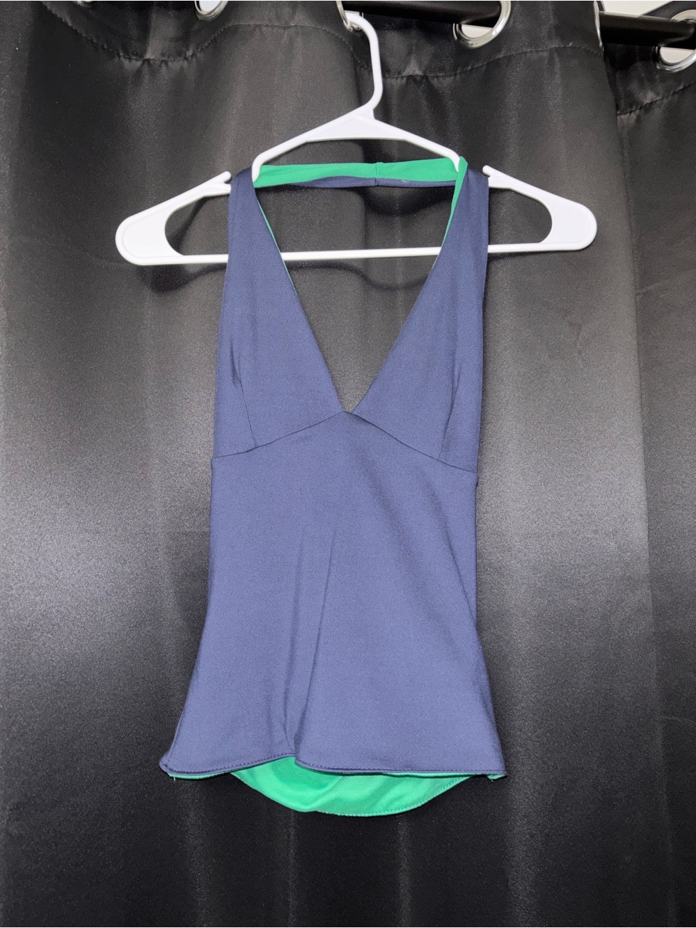 Reversible Navy and Green V-Neck Halterneck tank Top